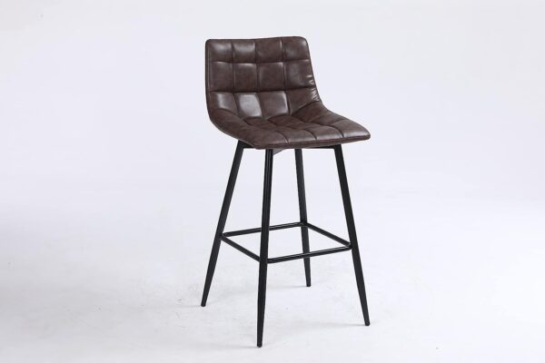 Faux Leather Bar Stools with Backs Set of 2 Grey Brown Black Colour - Image 17