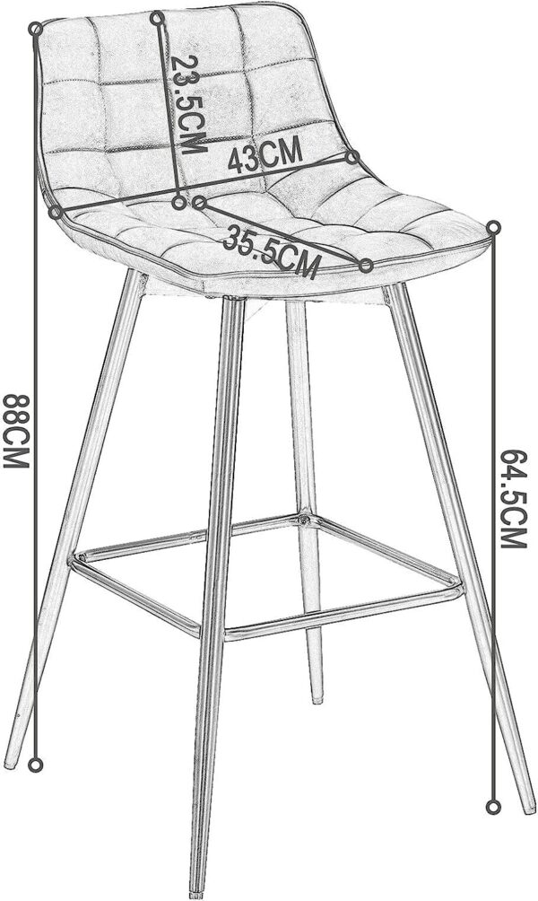 Faux Leather Bar Stools with Backs Set of 2 Grey Brown Black Colour - Image 2