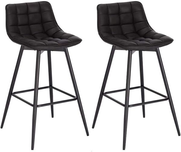 Faux Leather Bar Stools with Backs Set of 2 Grey Brown Black Colour - Image 5