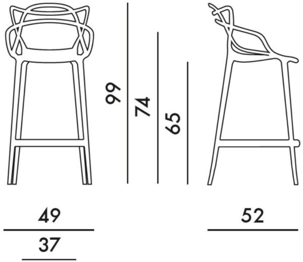 Kartell Masters Plastic Bar Stool Set of 2, 4, 6 Black Grey White