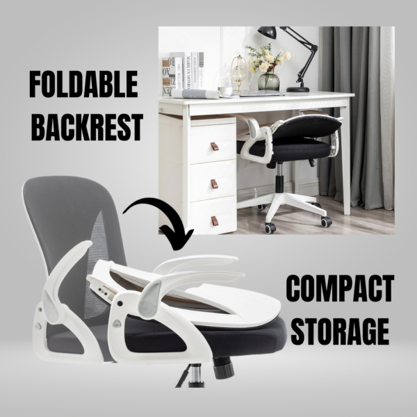 Folding Back Office Chair with Folding Flip up Armrest Swivel Lumbar Support and Reclining