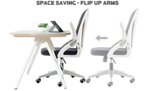 Folding Back Office Chair with Folding Flip up Armrest Swivel Lumbar Support and Reclining