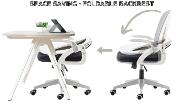 Folding Back Office Chair with Folding Flip up Armrest Swivel Lumbar Support and Reclining