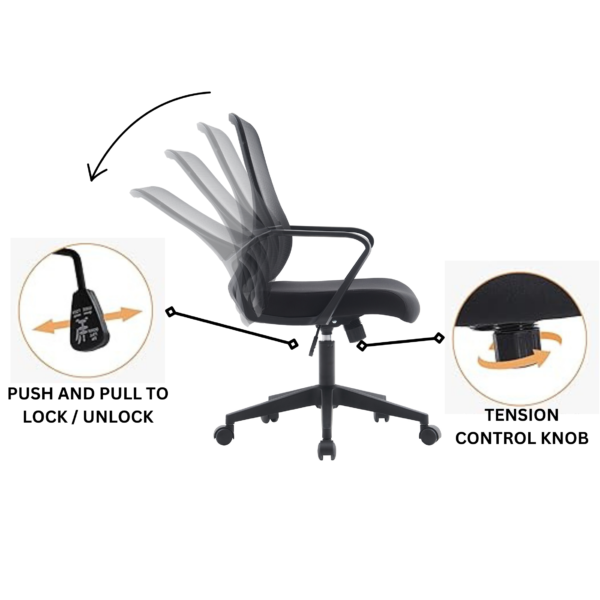 Office Desk Chair with Swivel Lumbar Support and Reclining