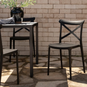 Plastic stacking garden dining chair black