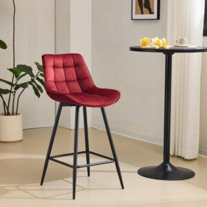 Velvet Bar Stool with Footrest Backrest Padded Seat & Metal Frame Legs Set of 2